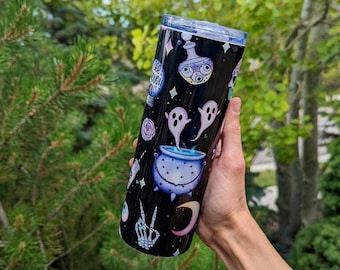 Black Pastel Goth Halloween Tumbler | Goth Tumbler | Ghosts and Drippy Moons