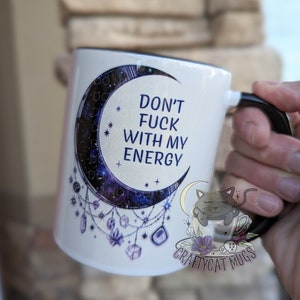 Witchy Gifts Gift for Her Travel Mug Don't Fuk with my Energy Moon Mug Witch Mug Personalized Gifts Witchcraft 11oz - Black Inside