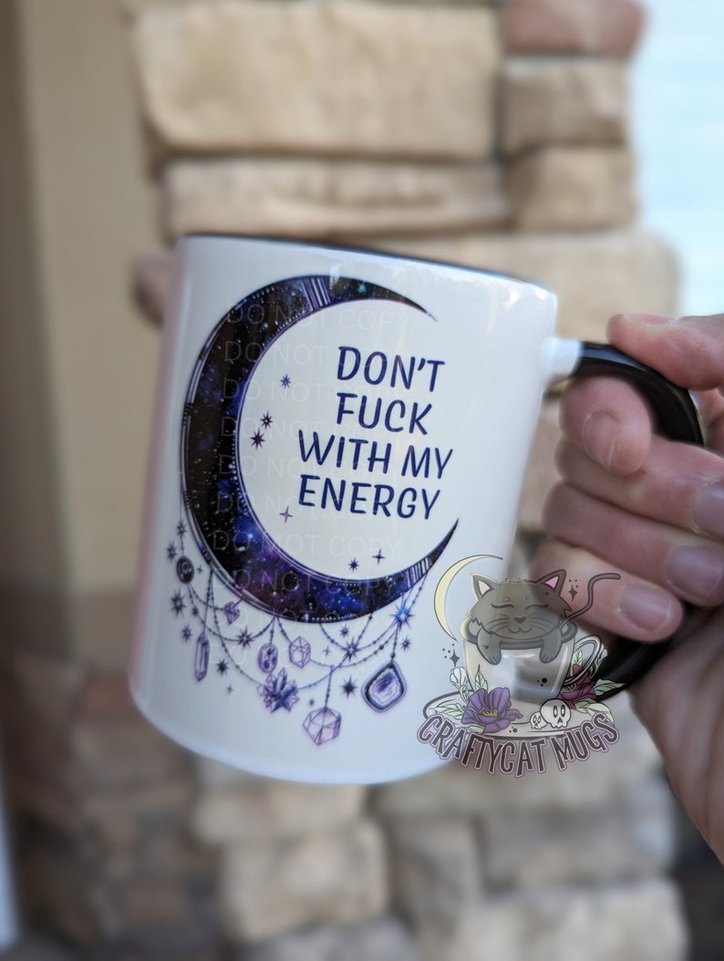 Witchy Gifts Gift for Her Travel Mug Don't Fuk with my Energy Moon Mug Witch Mug Personalized Gifts Witchcraft 11oz - Black Inside