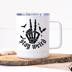 Halloween Coffee Mug | Skeleton Bat Mug | Stay Weird Mug | Spooky Mug | Travel Mug