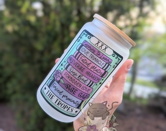 The Tropes Tarot Card Glass Can | Iced Coffee Cup | Reader Tarot Card | Witchy Gifts | Bookish Glass | Smut Reader