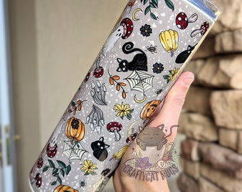 Spooky Things Tumbler | Halloween Travel Mug | Pumpkins Tumbler | Fall Pumpkins | Black Cat Tumbler