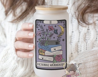 Bookish Tarot Card Glass Can | Iced Coffee Cup | Fiction Readers | Witchy Gifts | Bookish Glass