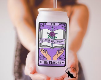 Enemies to Lovers Tarot Card Glass Can | Iced Coffee Cup | Reader Tarot Card | Witchy Gifts | Bookish Glass