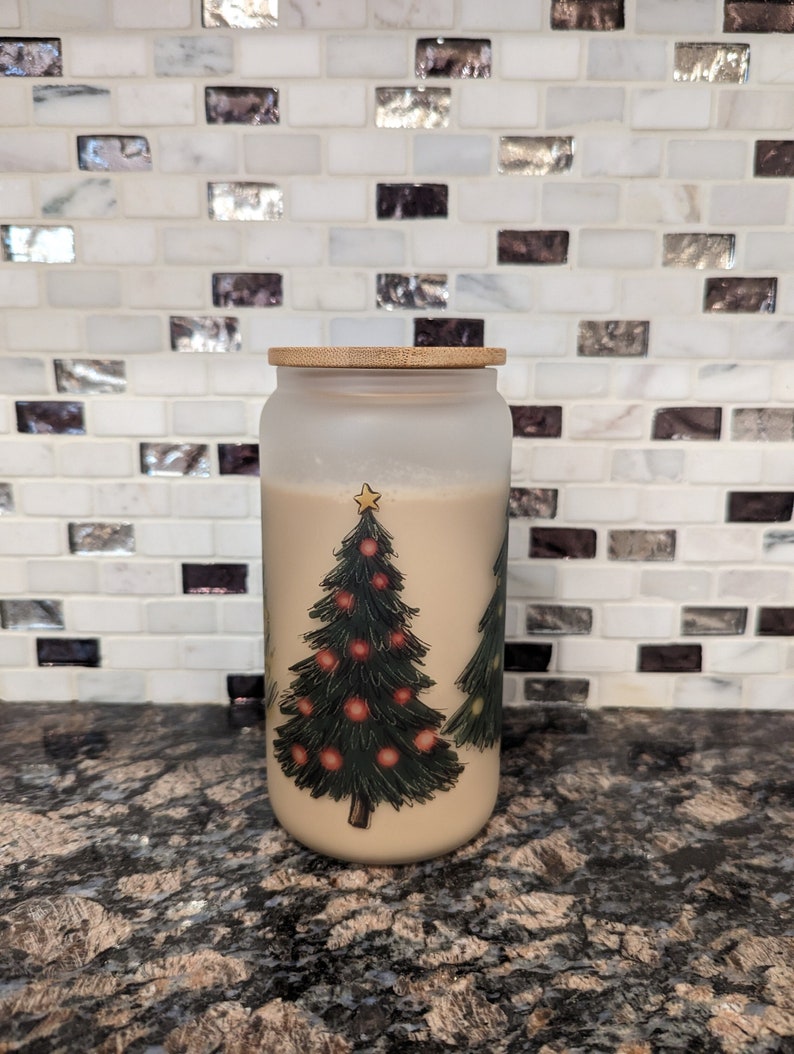 Frosted Glass Can | Iced Coffee Cup | Christmas Tree Mug - Etsy