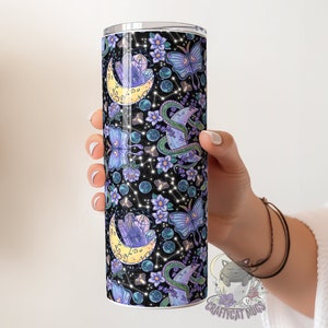 Cosmic Celestial Tumbler | Witchy Tumbler | Crystals and Moons Tumbler