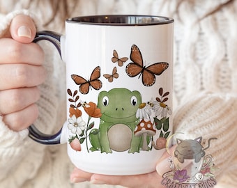 Frog Coffee Mug | Cute Frog with Mushrooms and Snail | Personalized Mug