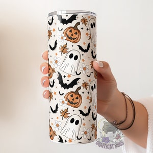 Cute Spooky Tumbler | Fall Leaves Ghosts and Pumpkins Cup | Halloween Tumbler | Spooky Things
