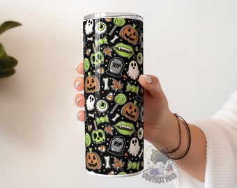Lindo vaso espeluznante / Taza de fantasmas y calabazas / Vaso de Halloween / Cosas espeluznantes