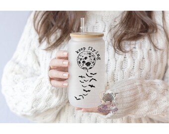 Bat Glass |  Frosted Glass | Gothic Cup | Iced Coffee Cup | Spooky Mug | Halloween Cup