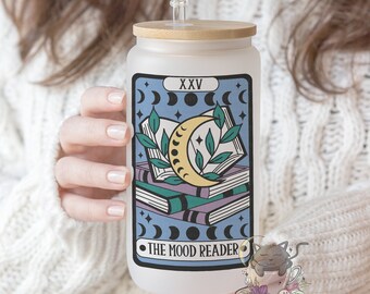 Bookish Tarot Card Glass Can | Iced Coffee Cup | Readers | Witchy Gifts | Bookish Glass