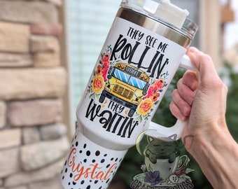 40oz School Bus Driver Gift Personalized Bus Driver Tumbler with Handle