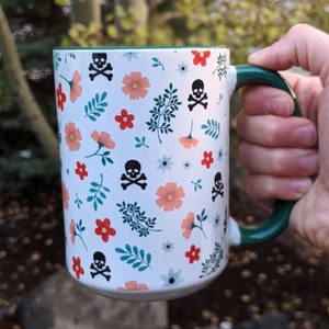 Fall Coffee Mug | Pretty Flowers and Skulls | Cottagecore | Skull Mug