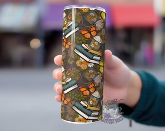 Fall Tumbler | Cute Cottagecore Books Cup | Cottagecore Tumbler | Bookish Tumbler