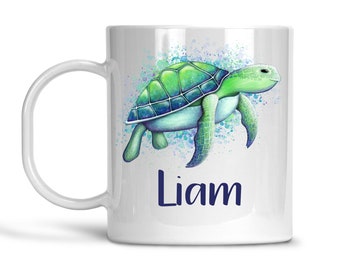 Plastic Mug for Kid | Personalized Blue Sea Turtle | Unbreakable Mug