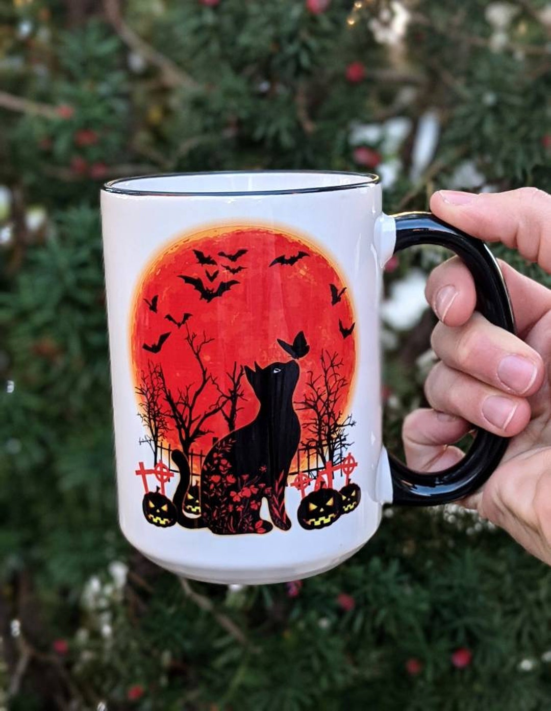 Halloween Coffee Mug Spooky Mug Fall Coffee Mug Black Cat Mug