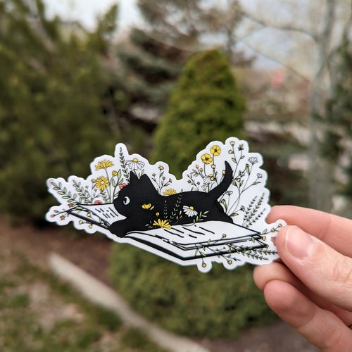 New Cat Colors Added | Cat Sticker | Black Cat on Books Sticker | Orange Cat Sticker | Grey Cat Cute Sticker | Bookish Sticker