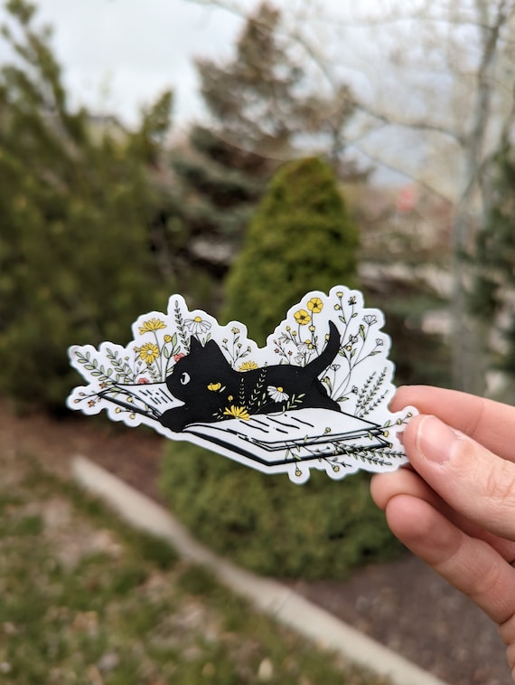 New Cat Colors Added | Cat Sticker | Black Cat on Books Sticker | Orange Cat Sticker | Grey Cat Cute Sticker | Bookish Sticker