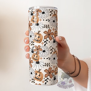 Cute Fall Flowers Pumpkin Tumbler | Halloween Tumbler | Spooky Things