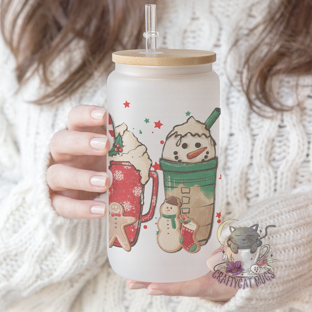 Frosted Glass Can | Iced Coffee Cup | Christmas Cup - Etsy