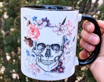 Floral Skull Mug | Halloween Coffee Mug | Beautiful Spooky Mug | Personalized Mug | 40oz Tumbler | Water Tumbler