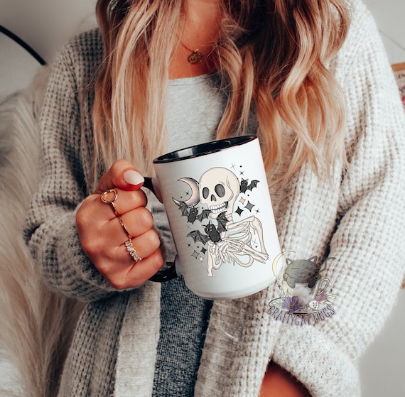 Skeleton with Bats Spooky Coffee Mug | Halloween Mug