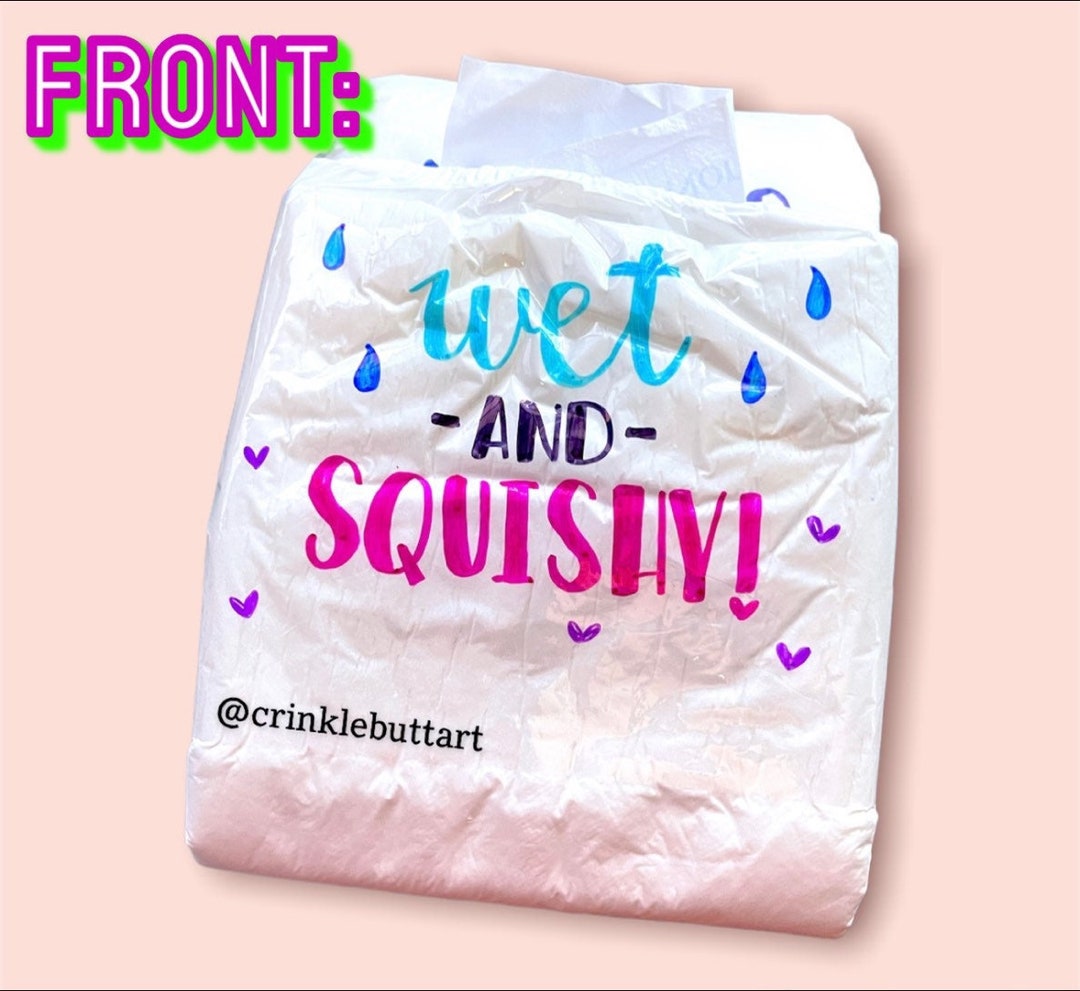 ABDL Adult Baby Diaper, wet and Squishy & Messy and Stinky Front and
