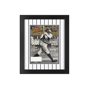 Babe Ruth, Original Sports Illustrated Magazine August 24, 1998 Issue. Framed in New York Yankees Pin Striped Team Colors