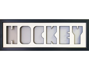 Collage de fotos de hockey blanco "Marco de letras" Hecho a mano 9 X 25,5 X 0,75