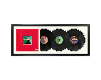 Kanye West - My Beautiful Dark Twisted Fantasy - Framed Vinyl Album - White Mat and Black Frame. 17.5" x 42.5"