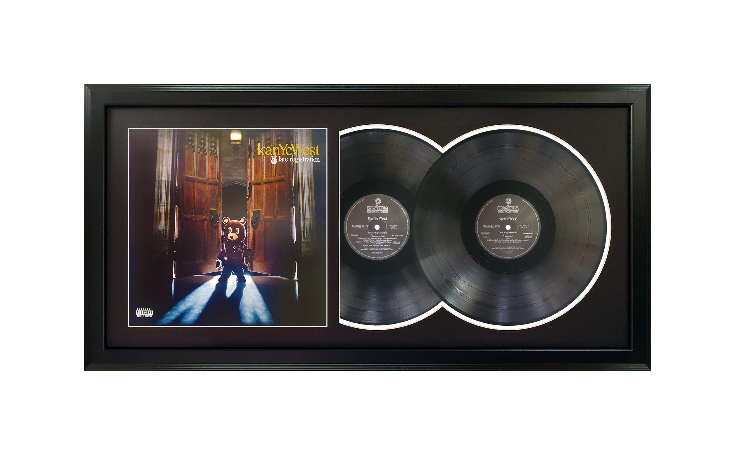 Kanye West Late Registration 17.5 X 34.5 framed Vinyl Black Mat and Black  Frame 