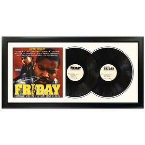 May include: A black framed double LP record set of the soundtrack to the movie "Friday" featuring Ice Cube on the cover art. The album title "Friday" is printed in red and white on the cover.