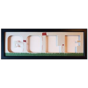Golf photo collage &quot;Letter Frame&quot; Handcrafted 9 X 25.5 X .75 - Your Choice of Print, White or Black Mat.