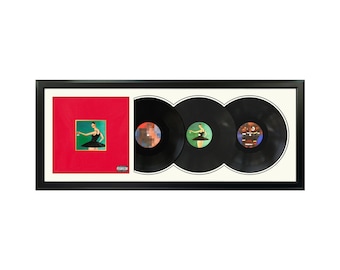 Kanye West - My Beautiful Dark Twisted Fantasy - Framed Vinyl Album - White Mat and Black Frame. 17.5" x 42.5"