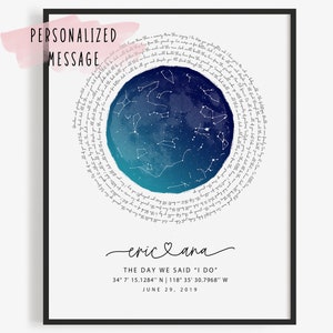Mapa personalizado del cielo de Star Night / descarga digital de la carta de la canción de la boda votos 1a boda aniversario de papel único regalo del recién nacido