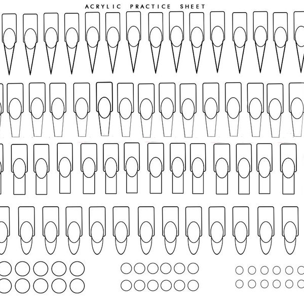 Acrylic Practice Sheet , Bead Size Ratio Application, Medium Nails, Short Nails (Digital DOWNLOAD)