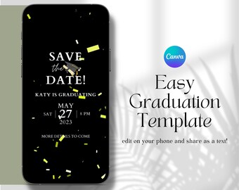 Graduation Save the Date Template for Texts, Canva Template, Save the Date Text message, Graduation Party Template, Animated Save the Date