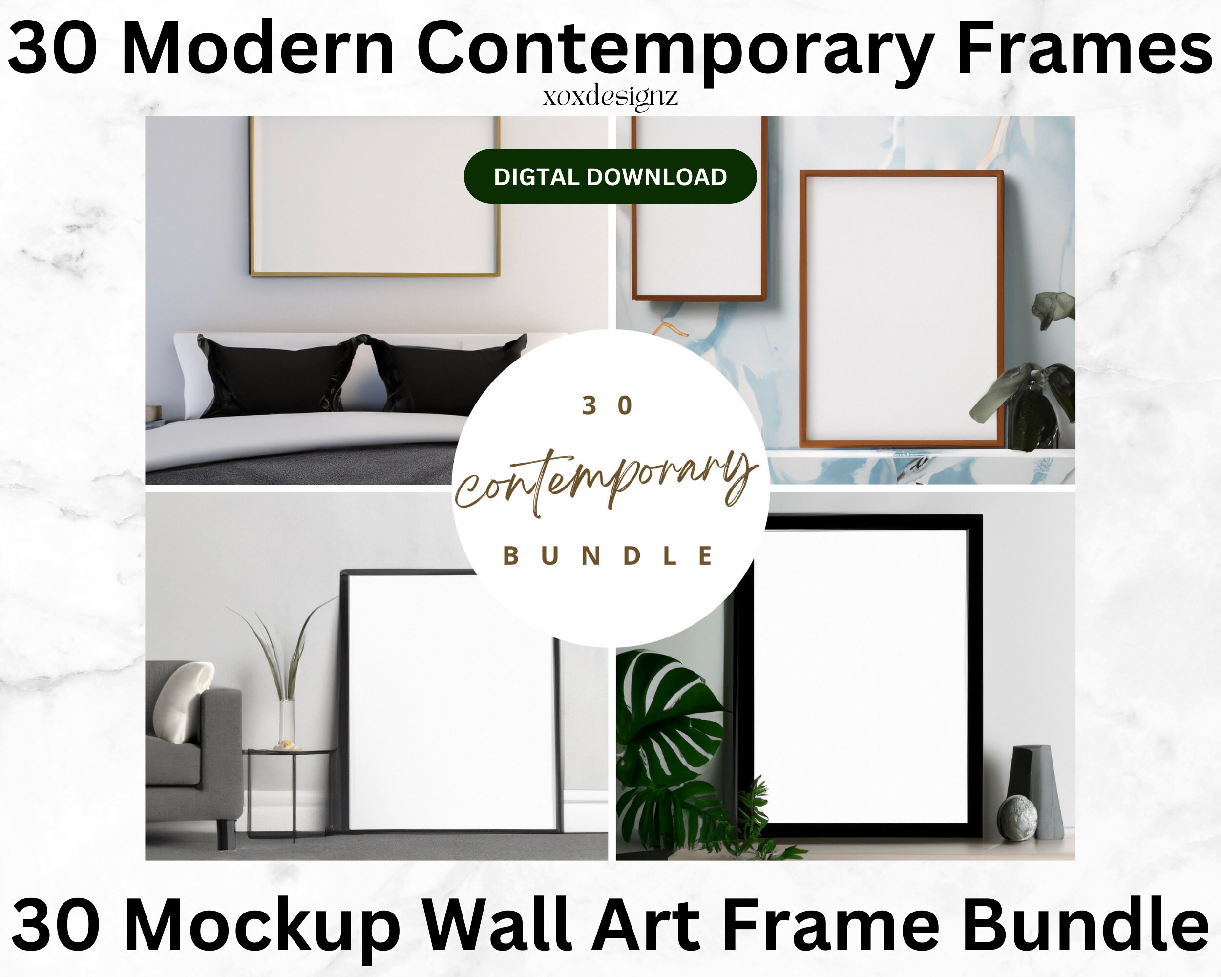 30 Wall Art Frame Mockup Bundle, Frame Mock Up Bundle, Modern Contemporary Style, Square Frame Mockup, 3D Rendered Decor, Frame Template