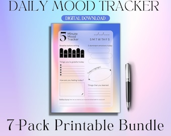 Daily mood tracker printable digital, Anxiety tracker, Self care planner, Mental health journal, Gradient Aura, Aura Journal