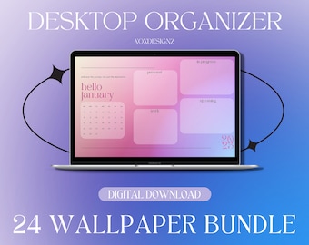 2023-2024 Bundle of 24 Gradient Aura Aesthetic & Trendy Wallpaper Desktop Organizer, Student Desktop Organizer, Desktop Organizer