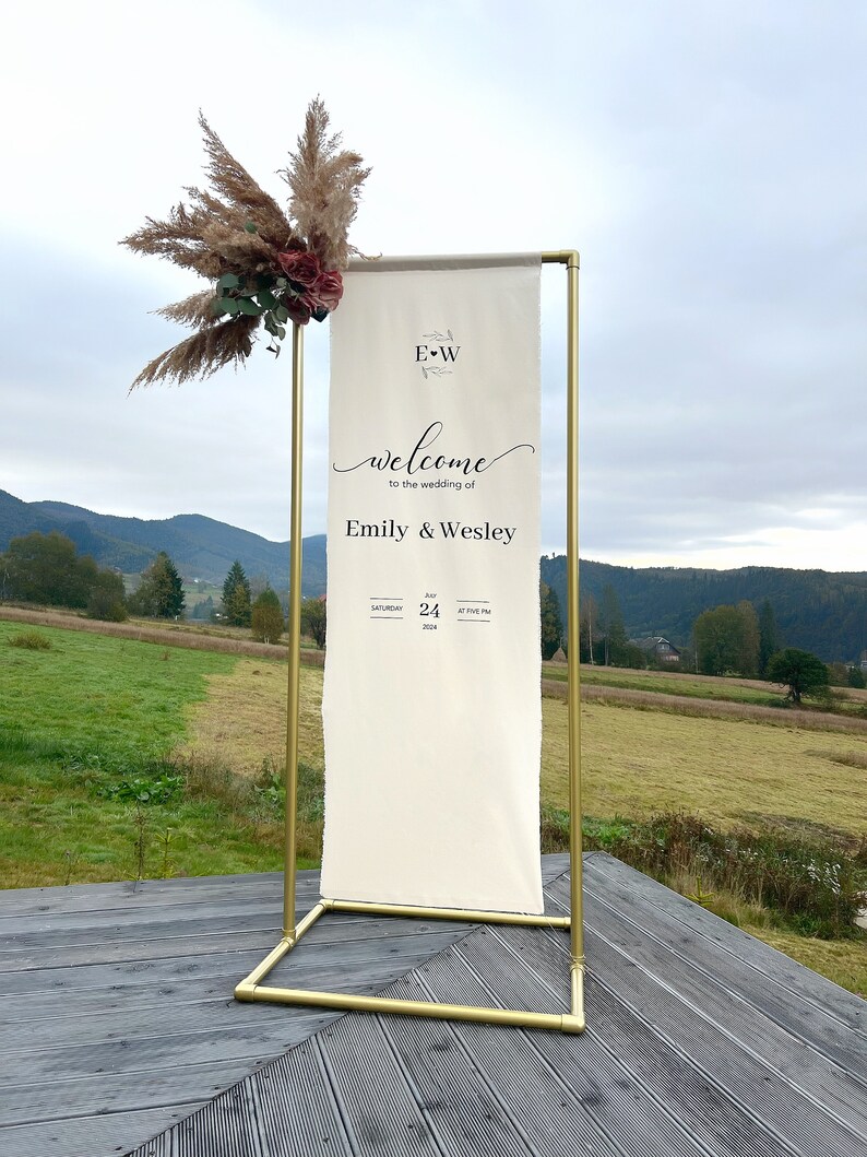 Adjustable Wedding Sign Holder Easel - 68" Gold Metal Stand With Straps, Holds Signs Up To 0.4" Thick