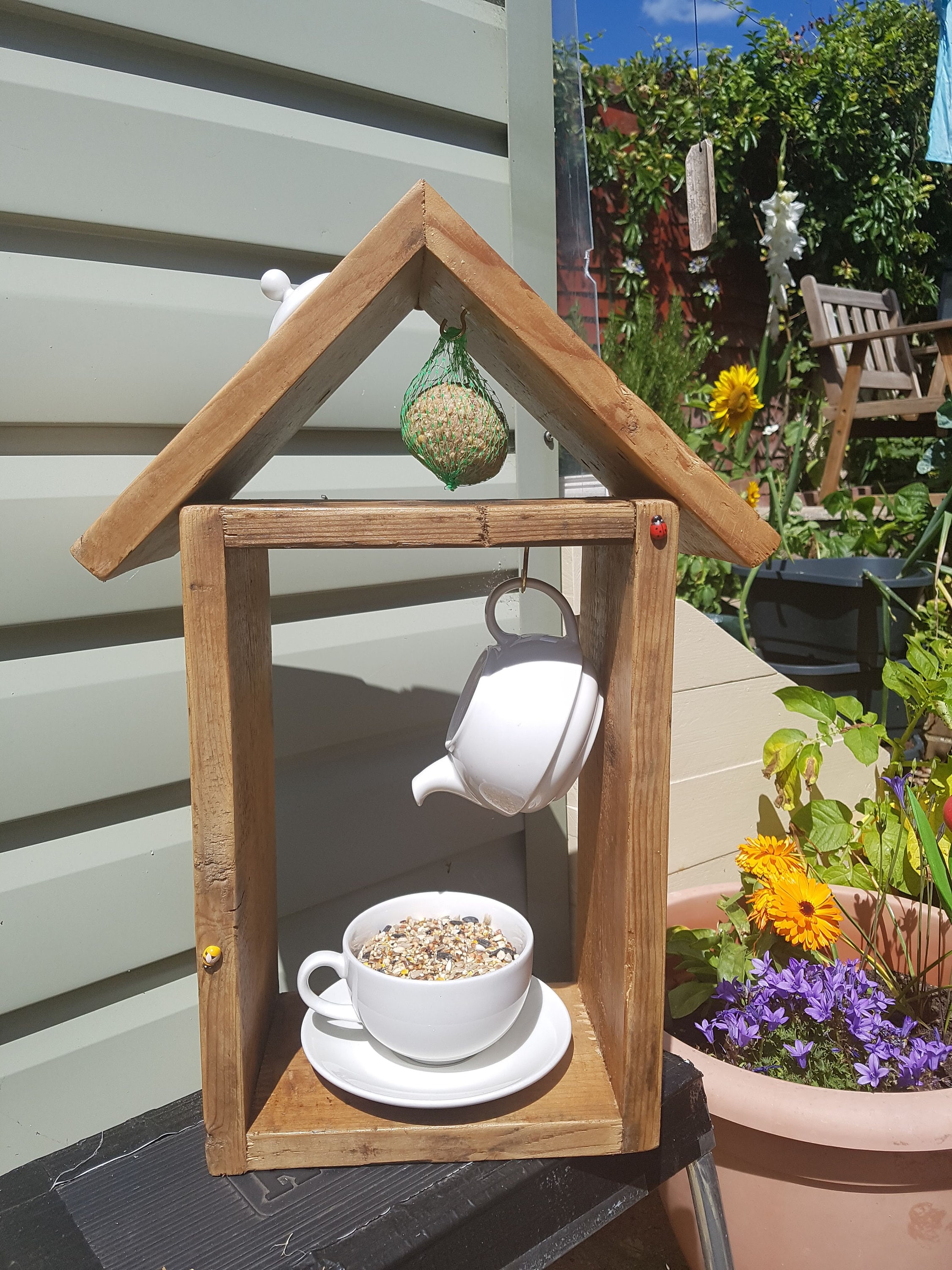 Custom Large Handmade Wooden Teapot Bird Feeder Tea Cup Bird Etsy UK