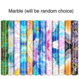 May include: A set of 12 colorful marble patterned vinyl sheets. Each sheet features a unique swirling pattern in shades of blue, green, pink, yellow, and orange. The sheets are perfect for crafting, decorating, and adding a touch of personality to any project.