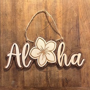 ALOHA Wooden Hanging Sign Plumeria