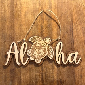 ALOHA Wooden Hanging Sign Turtle