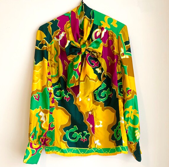 Vintage Bright Tie Neck Button-Down Mardi Gras