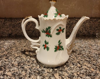 Vintage Lefton 7802 Holly and Berry Coffee Pot