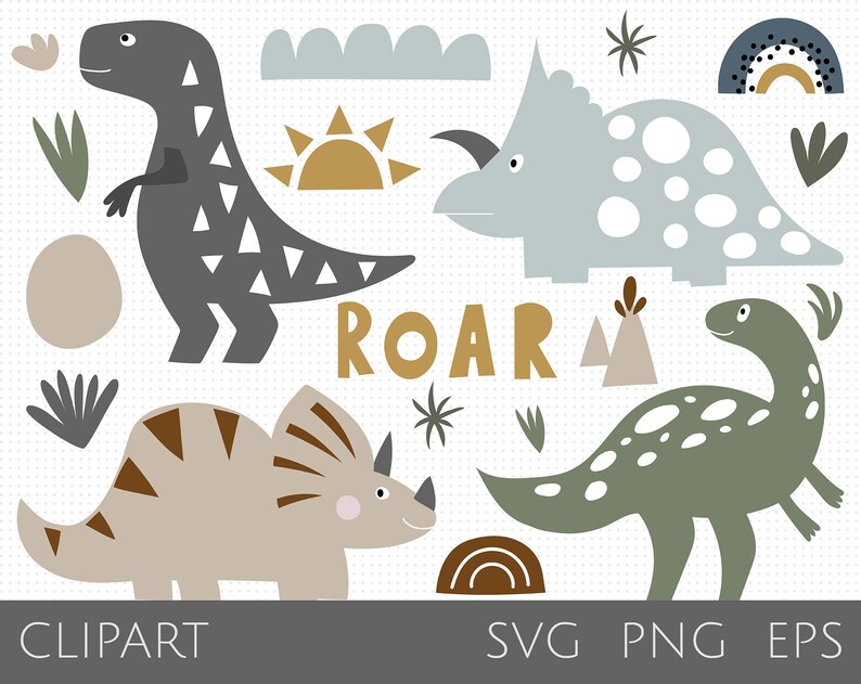 Download Dinosaur Svg Files Modern Clipart For Baby Boy Cute Dinosaur Etsy