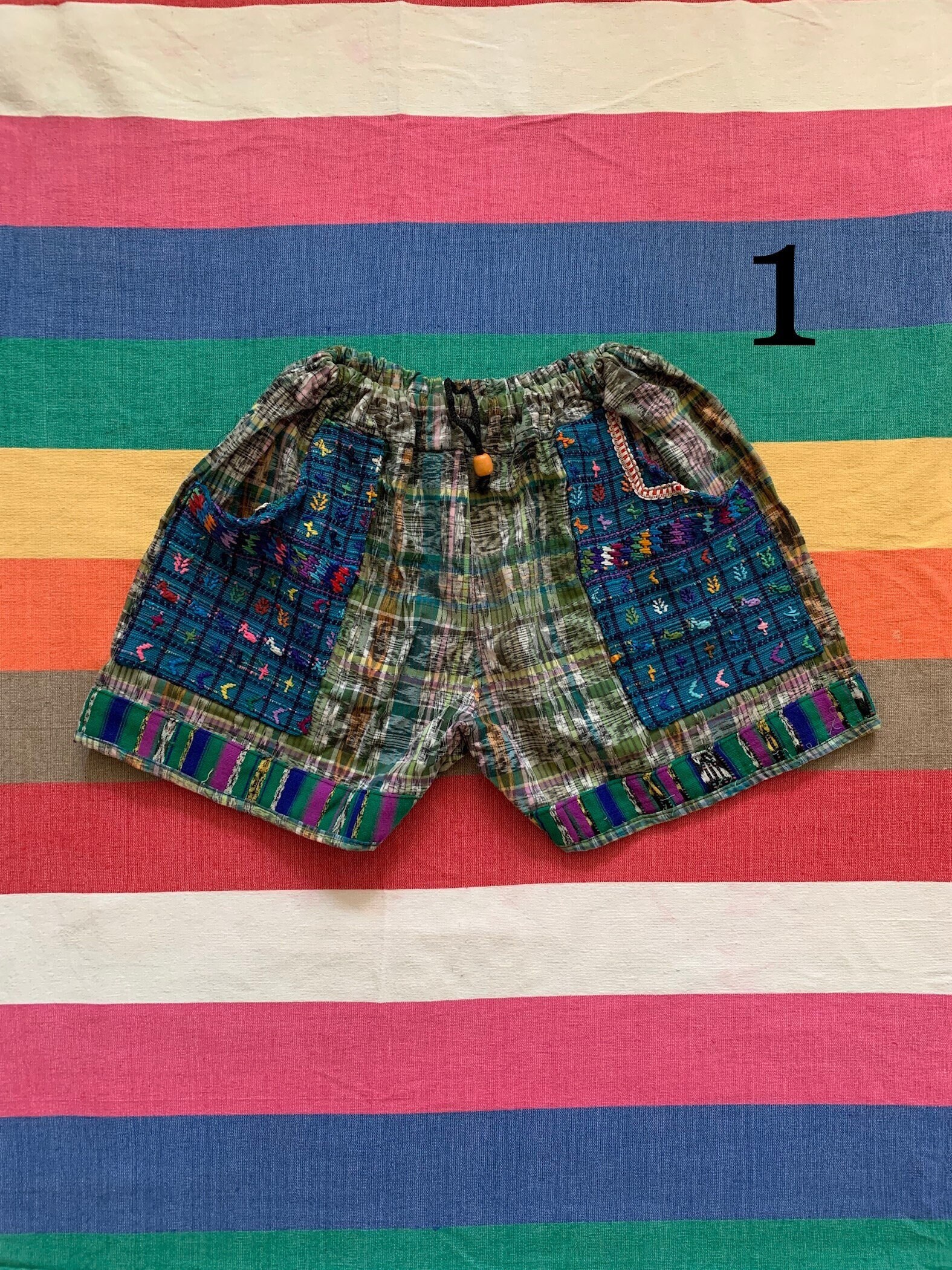 L/XL Men Beach Shorts Cotton Huipil Bermuda Fabric Muti-Color New 3 Guatemalan Boho Loose Kleding Herenkleding Shorts 