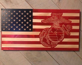 Carved US Flag with USMC Logo